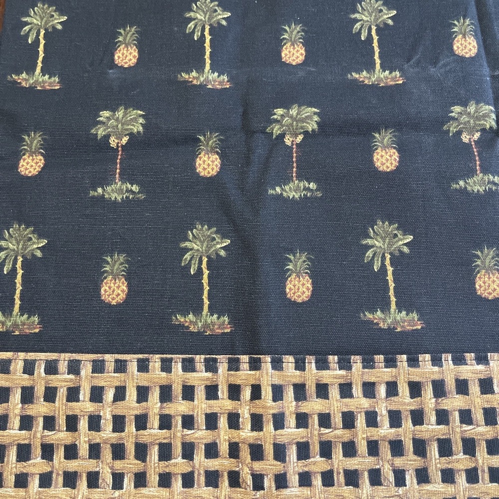 Vintage Waverly Tiki Print Valance Pineapple‎ Palm Tree Tiki Bamboo Hawaii
